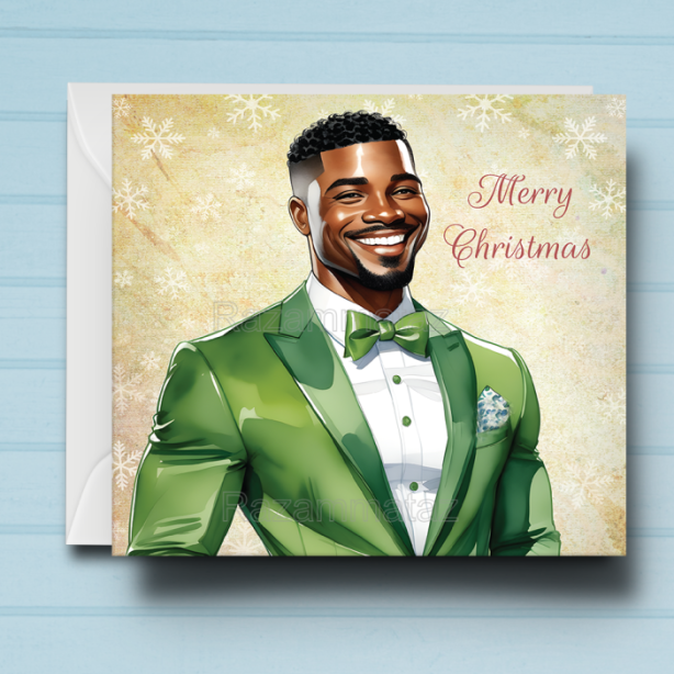 Black Man R Christmas Card